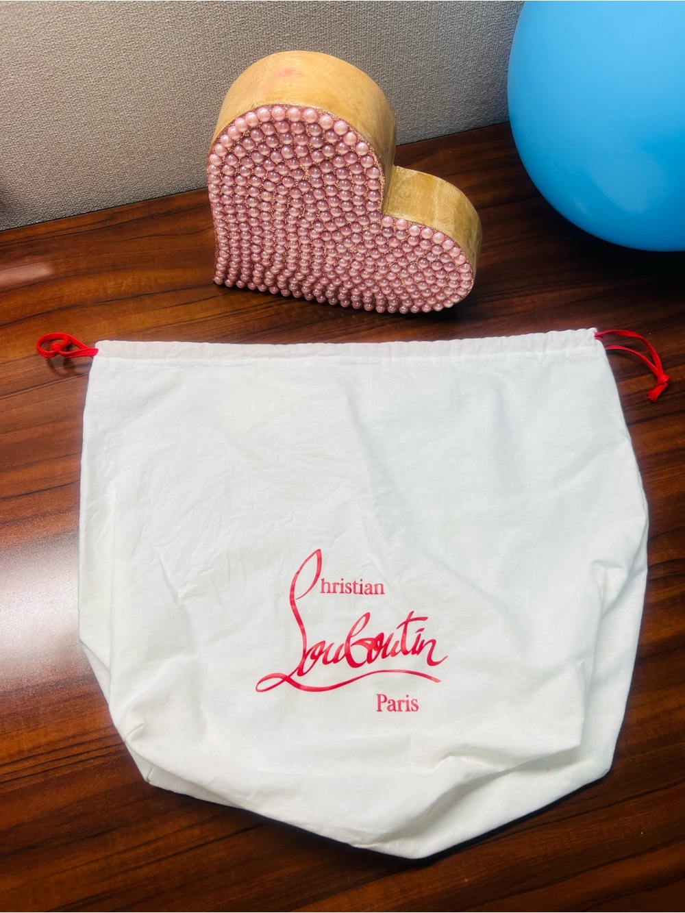 New Christian Louboutin White Drawstring Dust Bag with Red Logo